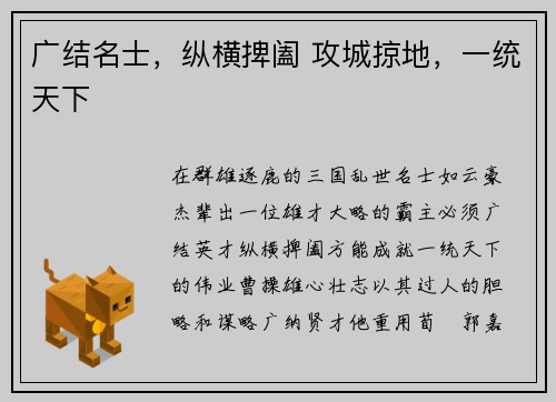 广结名士，纵横捭阖 攻城掠地，一统天下