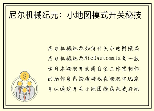 尼尔机械纪元：小地图模式开关秘技